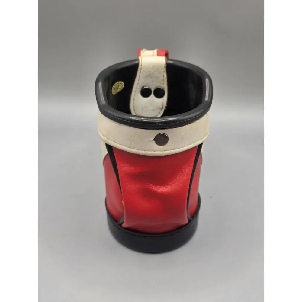 Vintage Mini Golf Bag Pen Pencil Holder Desk Caddy Office Decor Red White Caddy
